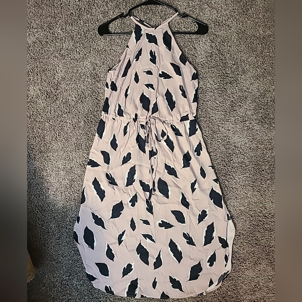 Loft Women’s Dress XS Petite Pink Black A Line Elastic Waist Sleeveless Leaf
